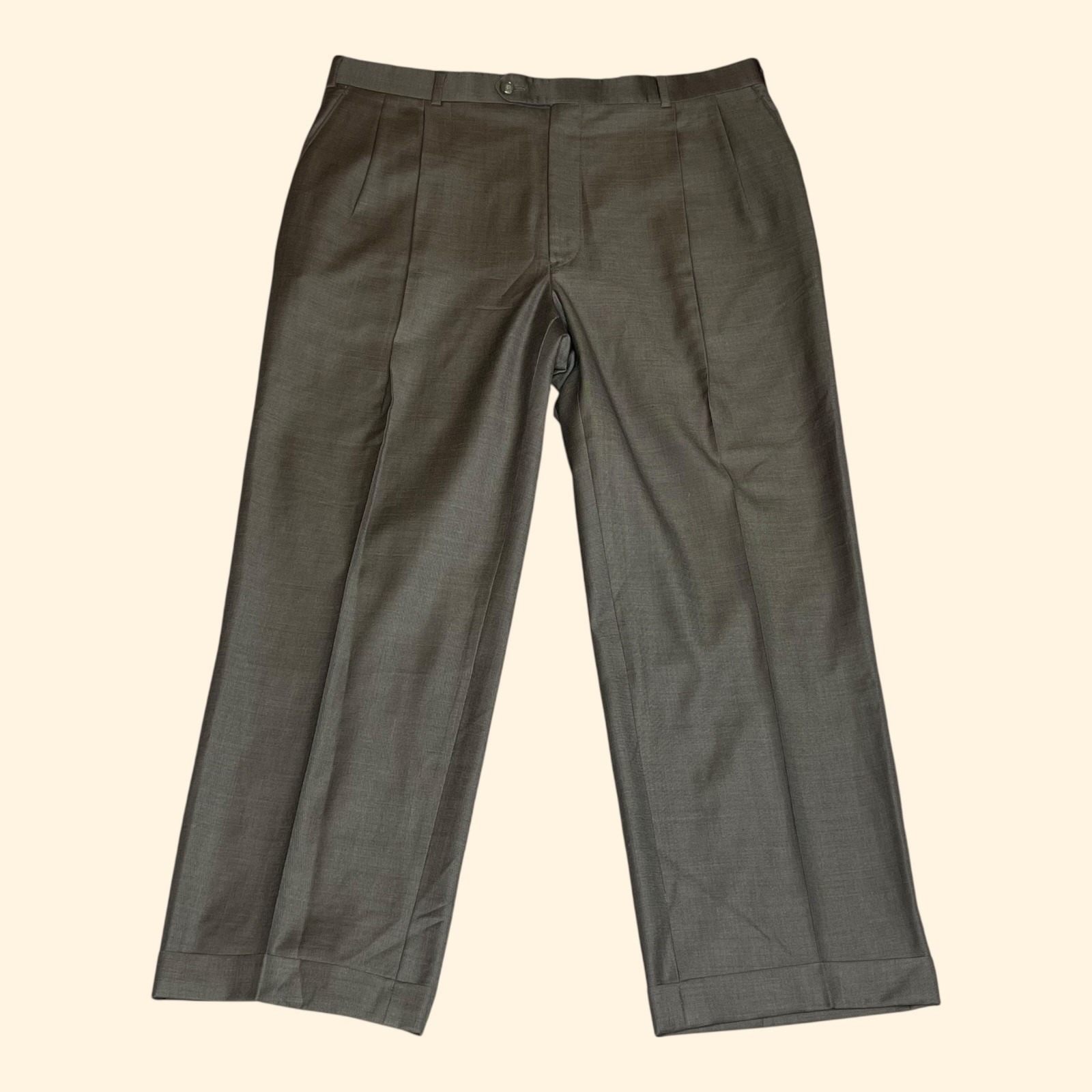 Vintage Brooks Brothers Mens 38x28 Pleated Wool Trousers Olive Brown Made Canada